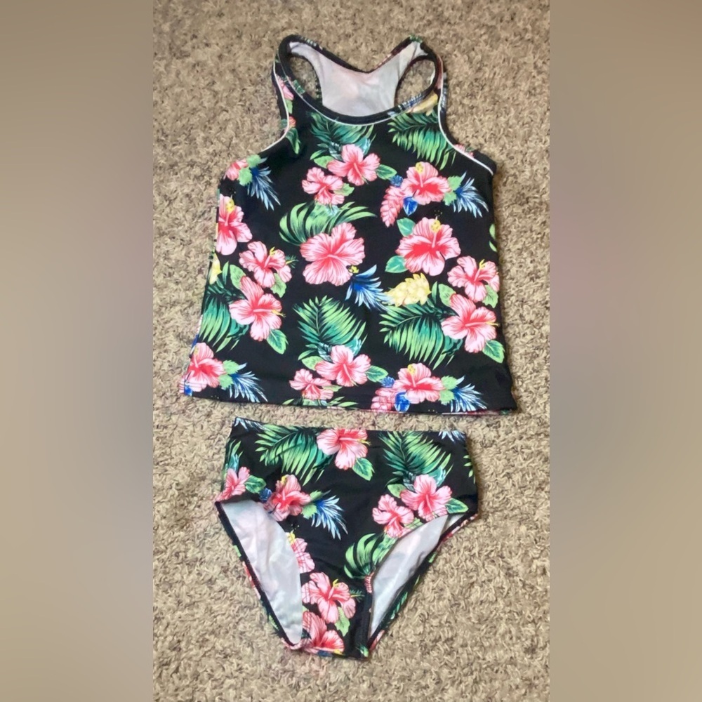 NWOT uideazone Girls 2 Piece Bathing Suit UPF 50+ Racerback Tank Briefs Size 11Y